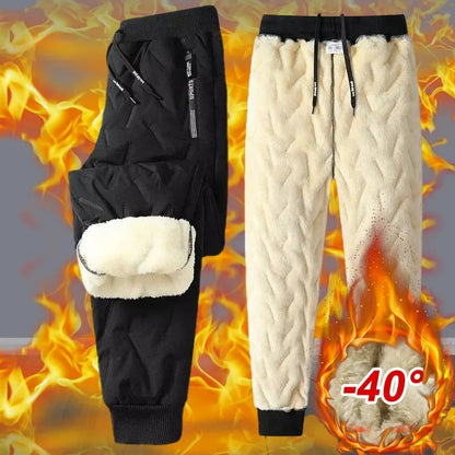 Winter Sweatwear Men Plush Thick Fleece Sweatpant Lambswool Thermal Trousers Casual Pants Waterproof Windproof Warm Cotton Pants